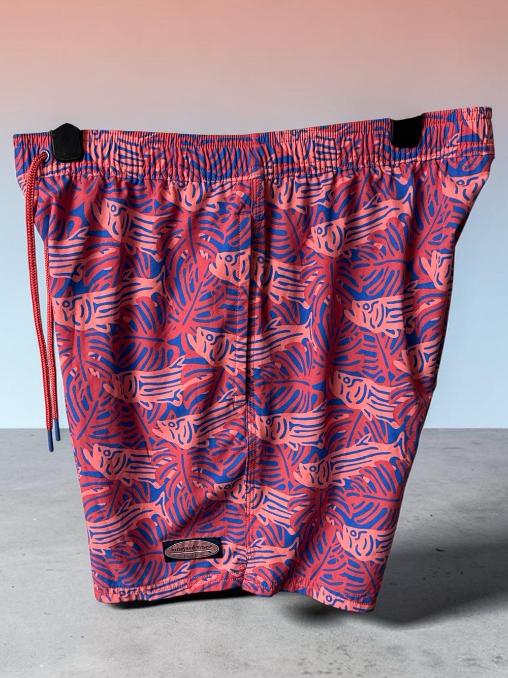 Vineyard Vines Kids Coral and Blue Tropical Print Swim Shorts